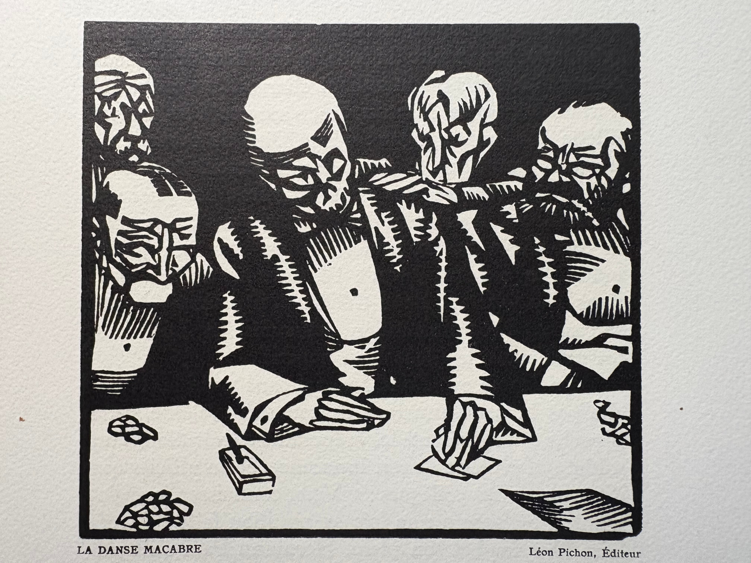 A wood cut by Hermann Paul showing elegantly-dressed figures playing cards